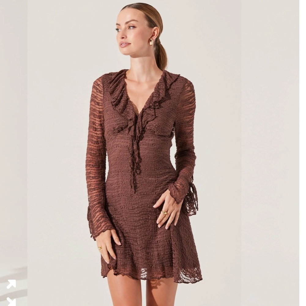 Elegant Ruffle Brown Lace Dress NWT!!